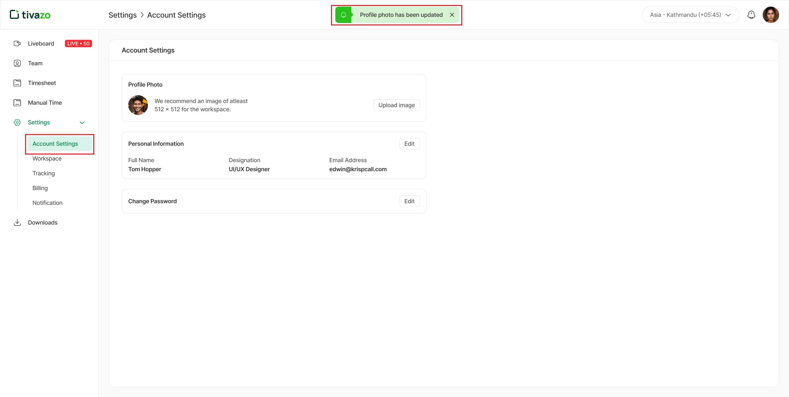 Account Settings Screenshot