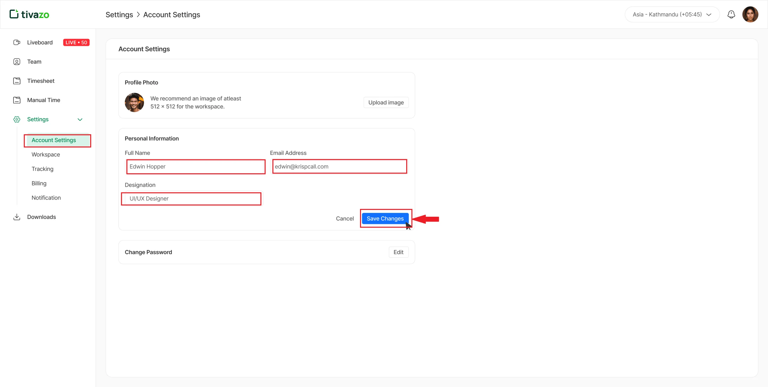 Account Settings Screenshot