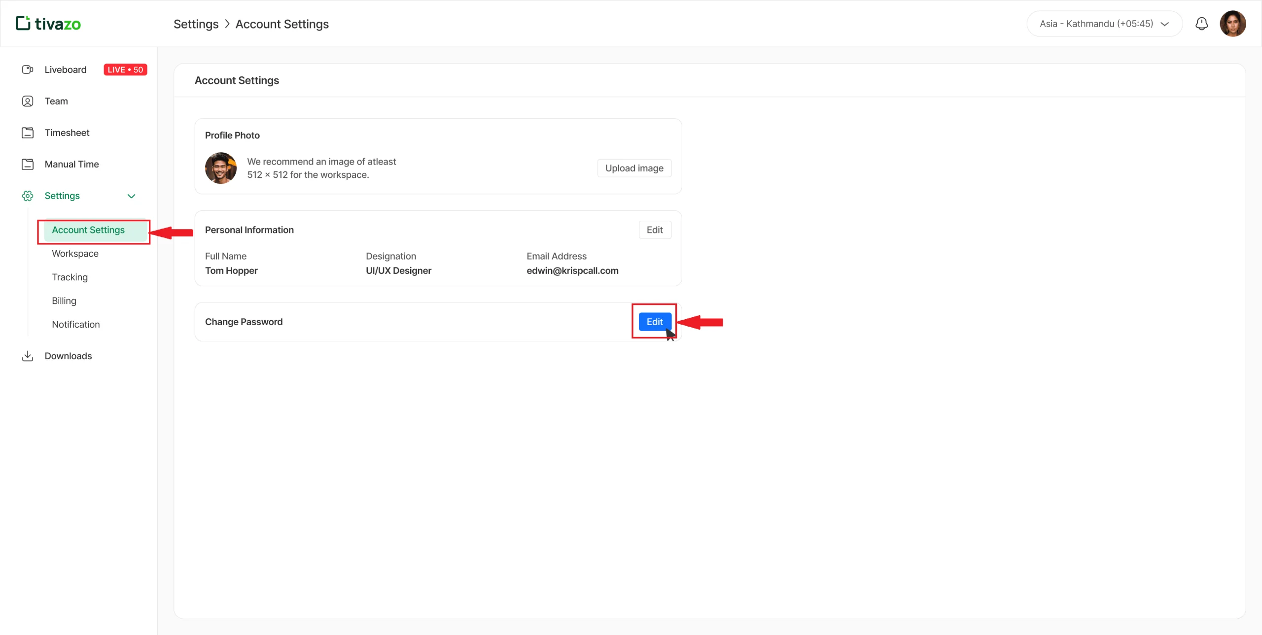 Account Settings Screenshot