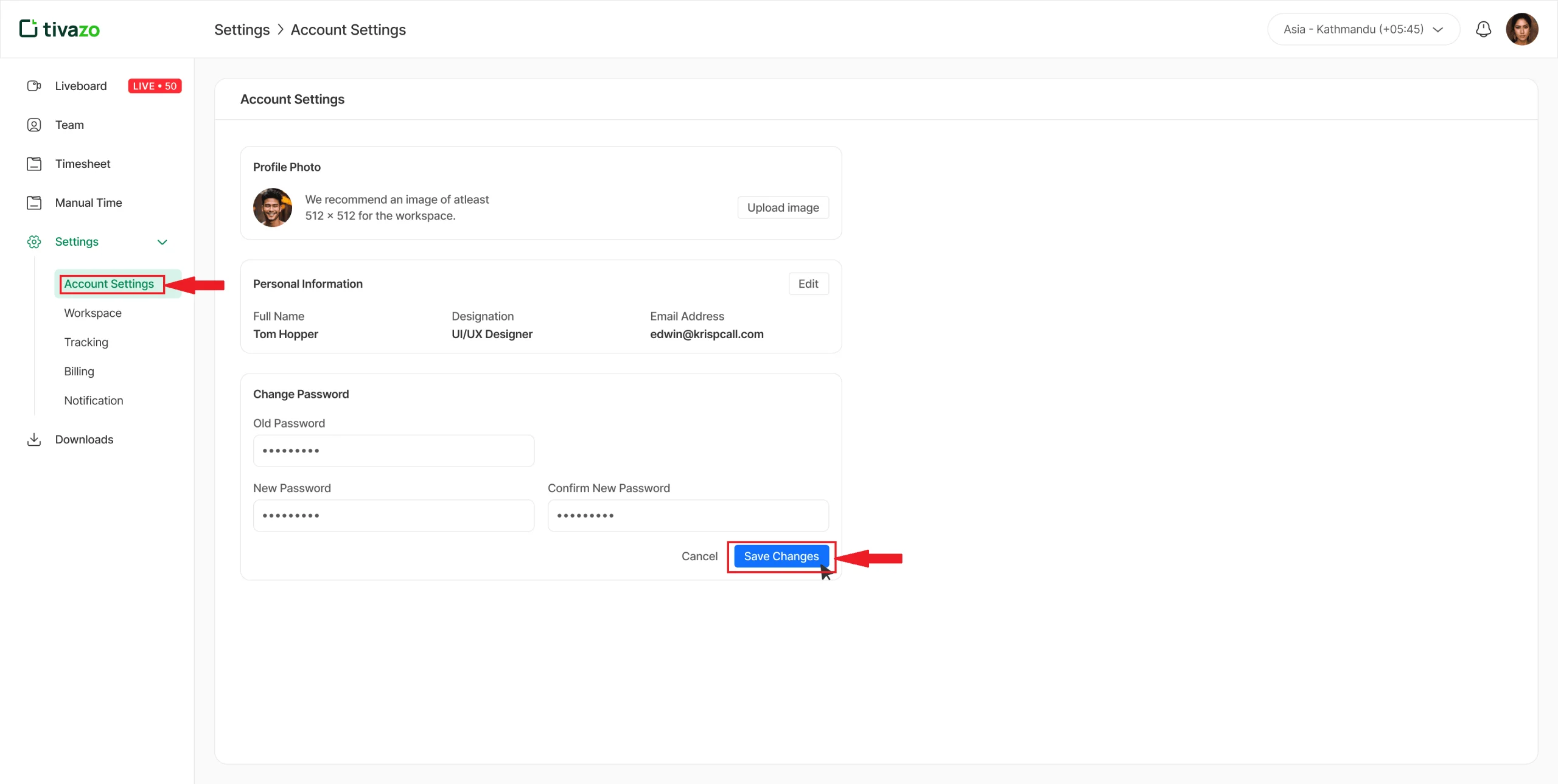 Account Settings Screenshot