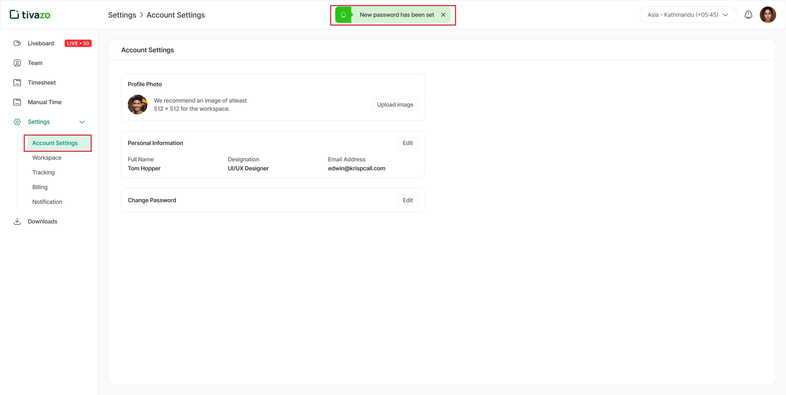 Account Settings Screenshot