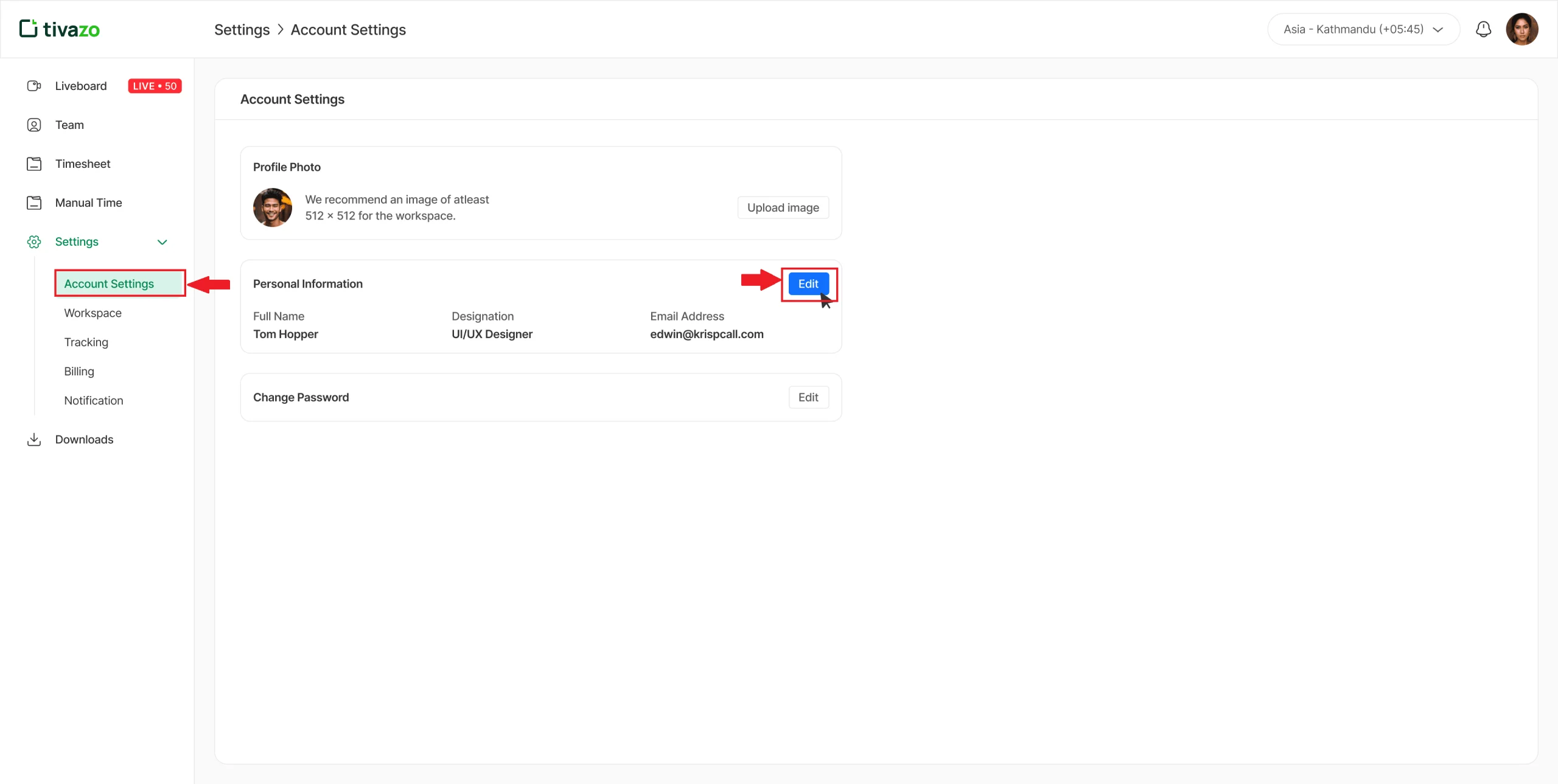 Account Settings Screenshot