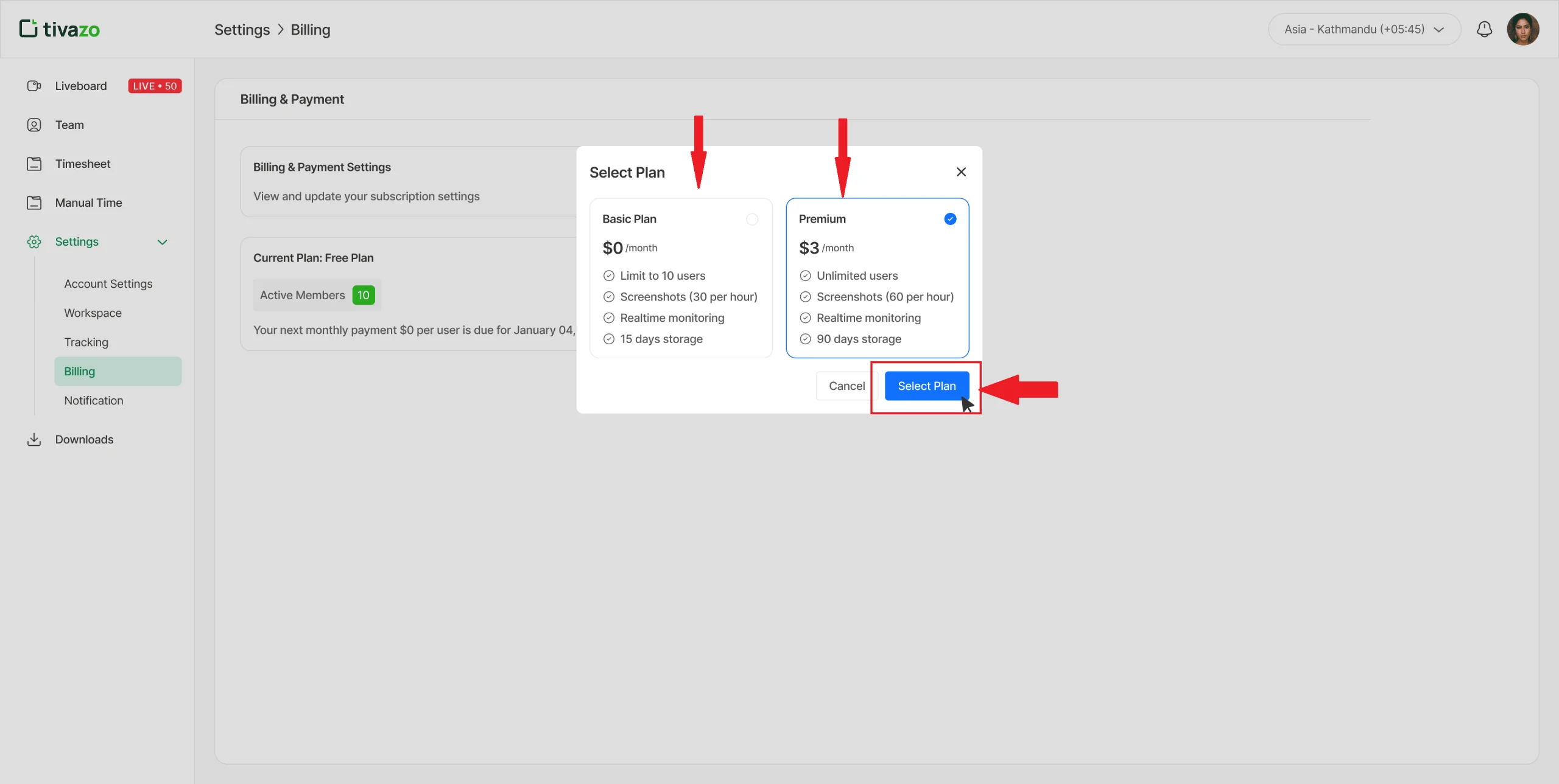 Billing Screenshot
