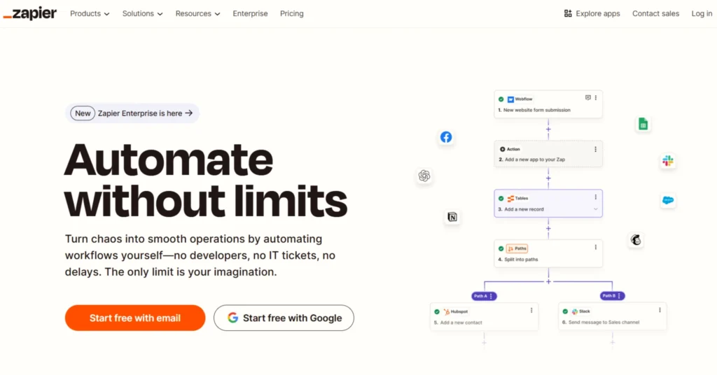 Dashboard of Zapier